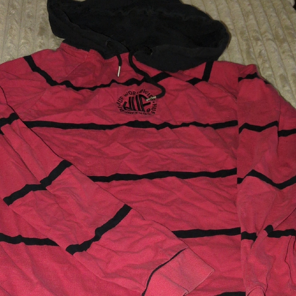 HUF Red and Black Striped Pullover